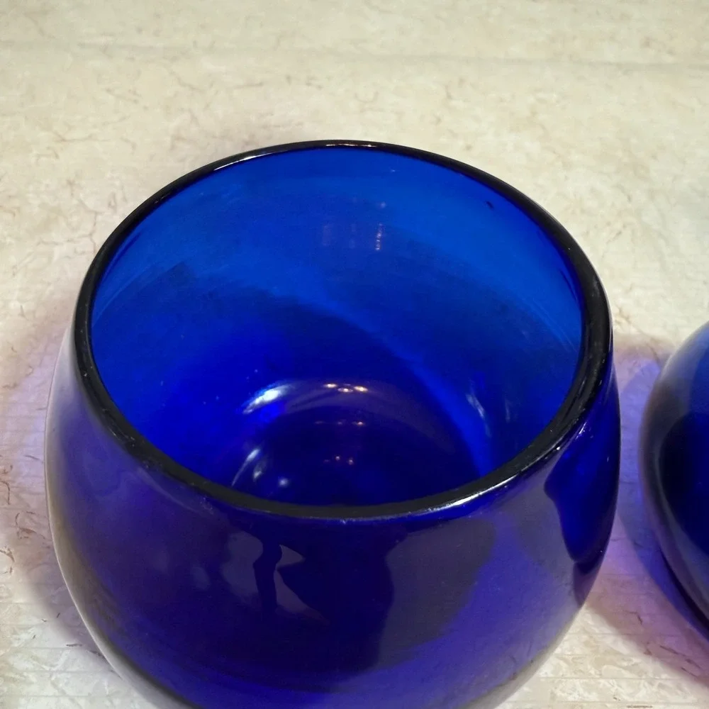 Vtg Cobalt Blue Art Glass Vase‎ & Bowl Set Hand Blown Mid Century Modern Decor